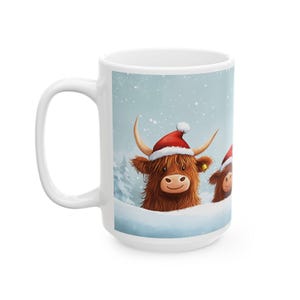 Christmas Highland Cow Mug, Cute Christmas Mug, Gift for Cow Lovers, Cute Winter Decor, Farm Gift, Cute Highland Cow Coffee Mug