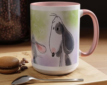 Whimsical Animal Coffee Mug: Hand-Drawn Cat, Dog & Mice Design