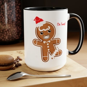 Cute Christmas Gingerbread Man Coffee Mug, 15oz Christmas Gingerbread Man Mug, Christmas Coffee Mug, Christmas Gift For Her Oh Snap