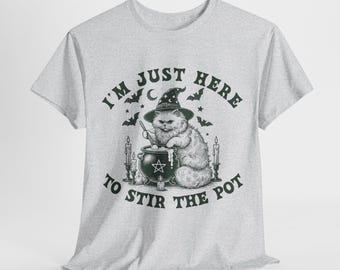 Cat Witch Graphic Tee, Stir The Pot, Halloween Gift