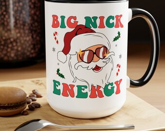 Funny Christmas Santa Big Dick Energy Coffee Mug, 15oz Christmas Retro Santa Mug Santa Coffee Mug, Christmas Gift For Him, Vintage Santa Mug