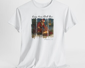 Christmas Scripture Tshirt, Santa Xmas Tee, Unisex Cotton Shirt, Philippians 2:10, Holiday Bible Verse Top