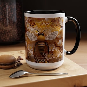 3D Honey Bee Coffee Mug: Spring Floral Design, Bee Lover Gift