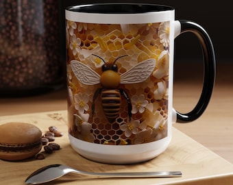 3D Honey Bee Coffee Mug: Spring Floral Design, Bee Lover Gift