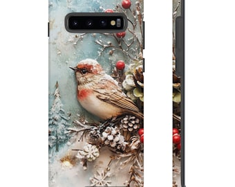 Winter Bird and Pinecone Tough Phone Case, Christmas Gift