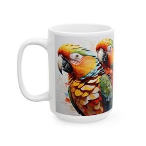 Colorful Watercolor Parrot Coffee Mug, Tropical Drinkware for Bird Lovers, Gift for Bird Lovers, Parrot Gift, Parrot Coffee Mug