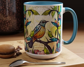 Stained Glass Robin Coffee Mug: Bird Lover Gift