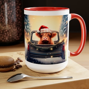 Cute Christmas Highland Cow Heifer Coffee Mug, 15oz Christmas Cow Mug, Christmas Heifer Coffee Mug, Christmas Gift For Her or Him, Cow Mug