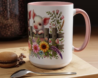 Piglets Floral Coffee Mug: Farmhouse Animal Lover Gift