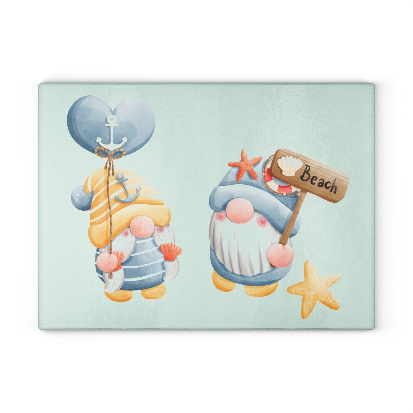 Gnome Glass Cutting Board, Gnomes Cutting Board, Beach Gnomes, Nautical