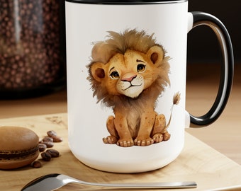 Baby Lion Coffee Mug, Wildlife Lover Gift, 15oz Ceramic Mug