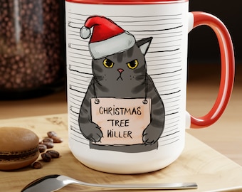 Funny Christmas Cat Coffee Mug, 15oz Christmas Cat Mug, Christmas Coffee Mug, Christmas Gift For Her Black Cat, Naughty Cat Mug, Cat gift