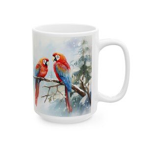 Christmas Parrot Coffee Mug: Tropical Winter Decor