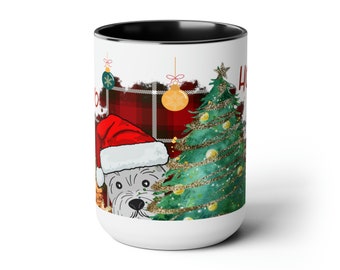 Christmas Dog Coffee Mug: Holiday Tree Scene, 15oz Ceramic