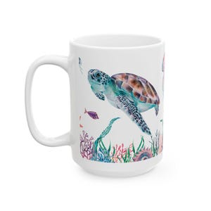 Ocean-Inspired Sea Turtle Coffee Mug, Colorful Sea Creature Coffee Cup, Gift for Beach Lovers, Nautical Kitchenware, Turtle Lover Gift