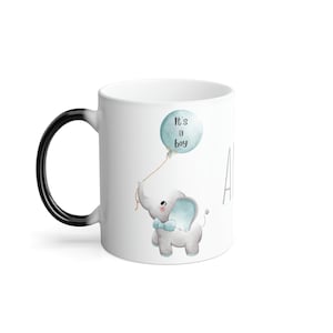 It&#39;s a Boy Gender Reveal Coffee Mug: Elephant Design, Heat Reactive 11oz
