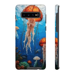 Colorful Jellyfish Tough Case, Phone Case for Beach Lovers, Protective Phone Cover, Sea Lover Gift, Ocean Themed, Fantasy Phone Case