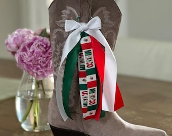 World Cup Boot Bows – Voetbal Cheer Bows voor cowboylaarzen | Voetbalwedstrijddag | Teamspirit westernstrik | Voetbal | Team Mexico VS Amerika