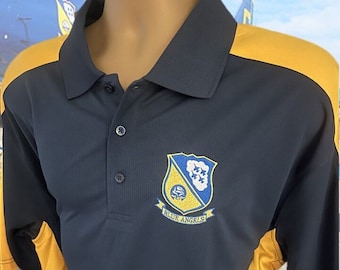 Navy Angels logo polo, aviation attire, for airshow fans who love to show their enthusiasm. Perfect gift for dad.