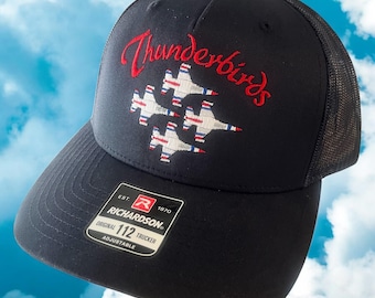 Thunderbirds F-16 Hat Richardson Cap Patriotic Air Force Hat Jet Embroidery USA, USAF United States Air Force custom Trucker hat trucker cap