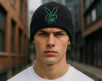 Peace marijuana 12-inch cuff beanie custom embroidered colorful gift for him or her.  420 Mary Jane cap. Retro vintage headwear. Warm cap