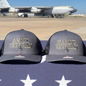 Military Service Caps, Veteran celebration service style retro vintage cap embroidered when ordered, patch style, Veteran gift Proud Veteran