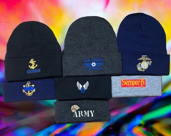 The United States Military Forces logo design type Knit Beanies: Elevate Your Style with Unique Designs and Cozy Comfort! Pick Yours Today!