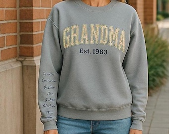 GRANDMA applique sweatshirt Mother's Day gift for Mom Birthdays Custom made Gildan Sweatshirt 27 colors embroidery name neckline, sleeve.