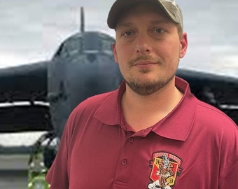 Embroidered Aviation B-52 Nose Art Polo, Bomber Baron Design