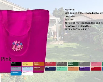 Personalized Mother's Day Canvas Tote: Embroidered Zipper Bag