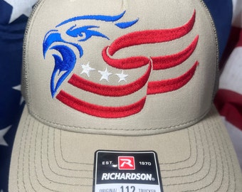 Patriotic Eagle and Flag Trucker Red white blue golf cap patriotic emblem logo America USA cap stars strips custom Trucker hat, trucker cap