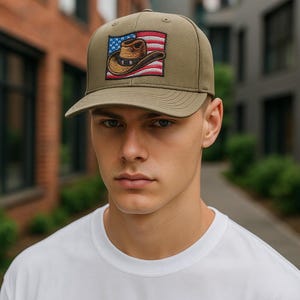 Cowboy Hat USA Flag Cap Red White and Blue  Patriotic Trucker Hat Western Veteran Gift Embroidered Cowboy Hat Cap Fathers Day birthday