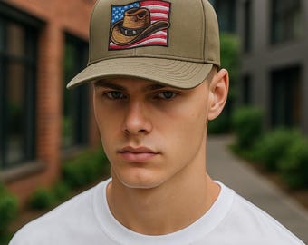 Embroidered Cowboy Hat USA Flag Trucker Cap: Patriotic Western Style - custom Trucker hat, trucker cap
