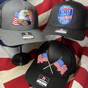 Patriotic flag and Veteran Richardson 112FP Cap Embroidered Eagle & USA Flag Hat Veteran Appreciation Gift Custom Baseball Cap in 20 Colors