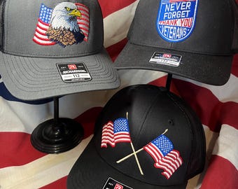 Patriotic flag and Veteran - custom Trucker hat, trucker cap, Embroidered Eagle & USA Flag Hat Veteran Appreciation Gift Custom Baseball cap