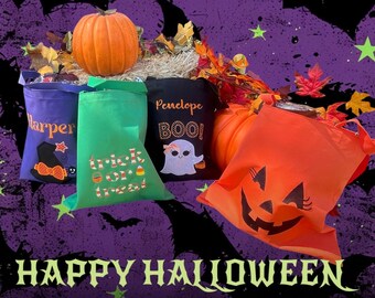 Custom Halloween Trick or Treat Bag | Personalized Kids Halloween Basket | Halloween Trick or Treat Bag | Embroidered Playful whimsical