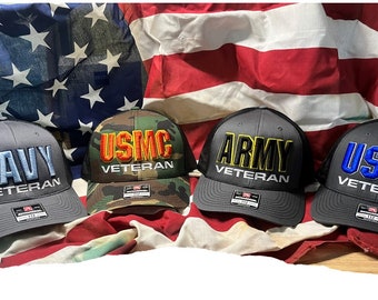 Veteran Service Cap: 3D Embroidered Military Patch - Richardson 112FP - custom Trucker hat, trucker cap