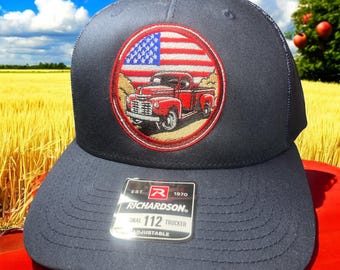 Patriotic Vintage Pickup Truck Embroidery Cap USA Flag  American Pride Richardson 112FP Baseball Hat custom Trucker hat, trucker cap