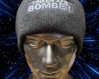 Embroidered Knit Beanie: B-52 Bomber, Acrylic Winter Hat
