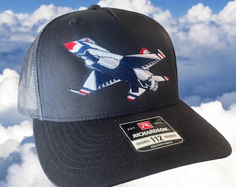 Thunderbirds F-16 Hat Richardson 112FP Cap Pre-curved United States Air Force Jet Hat Patriotic Dad Gift 20 Colors Veteran Airshow cap