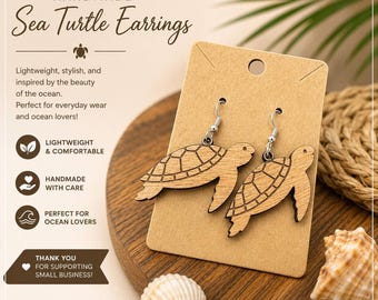 Handmade Sea Turtle & Crab Wood Earrings | Ocean Lover Gift | Coastal Jewelry | Beach Gift for Her