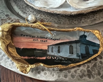 Decoupaged Oyster Shell Christmas Ornament – Pawleys Island Chapel