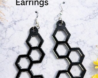 Honeycomb Acrylic Earrings – Modern Geometric Earrings, Lightweight Laser Cut Jewelry, Minimalist Handmade Earrings