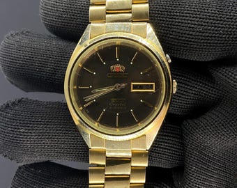 1970年代製ヴィンテージオリエント自動巻き腕時計、ゴールドトーン