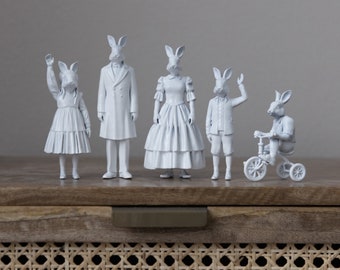 Handcrafted Rabbit Family Figurine - Adorable and Charming Decorative Statue for Home or Office