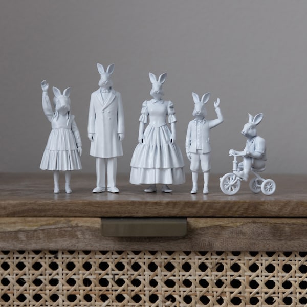 Handcrafted Rabbit Family Figurine - Adorable and Charming Decorative Statue for Home or Office