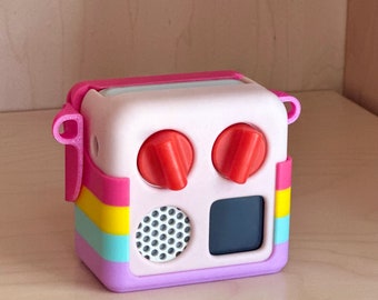 Summer striped Yoto Mini compatible case with plastic crossbody connector