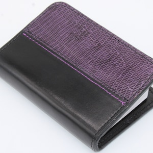 Black Goatskin / Purple Lizard Leather New Testament Wallet image 1