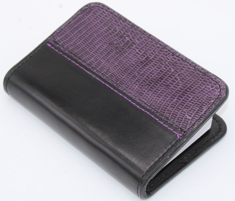 Black Goatskin / Purple Lizard Leather New Testament Wallet image 1