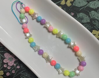 Rainbow beaded Phone Strap, Y2k charm wrist strap, gift for her, phone charm